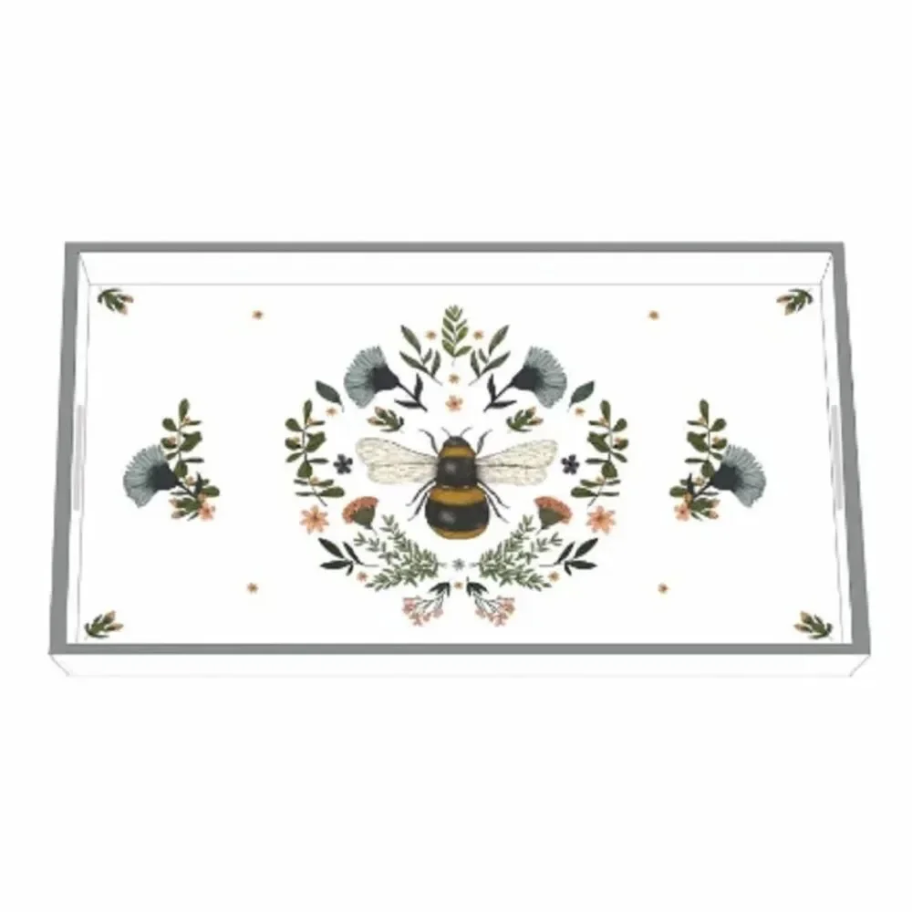 PPD White Blue Black Gold Secret Bee Lacquered Vanity Tray